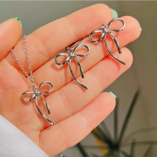 نیمست گردنبند و گوشواره پاپیون استیل